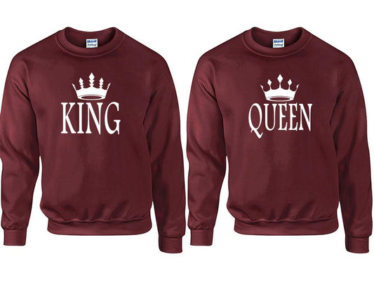 King and Queen couple sweatshirts. Maroon sweaters for men, sweaters for women. Sweat shirt. Matching sweatshirts for couples