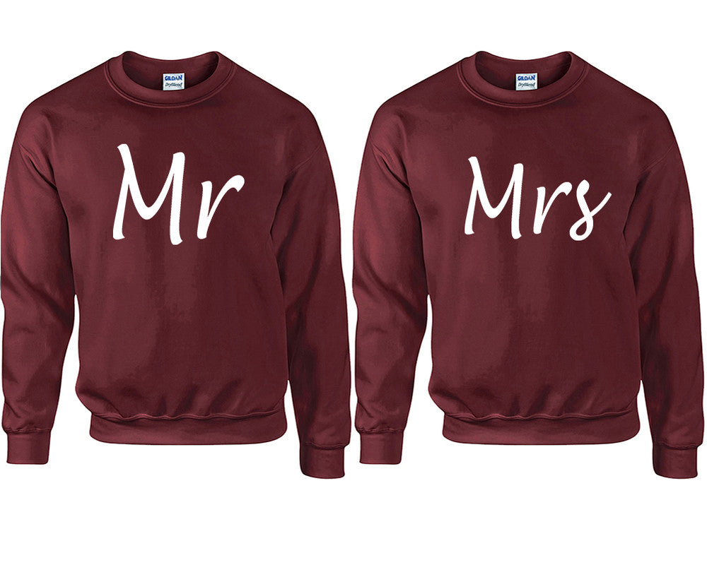 Mr and Mrs couple sweatshirts. Maroon sweaters for men, sweaters for women. Sweat shirt. Matching sweatshirts for couples