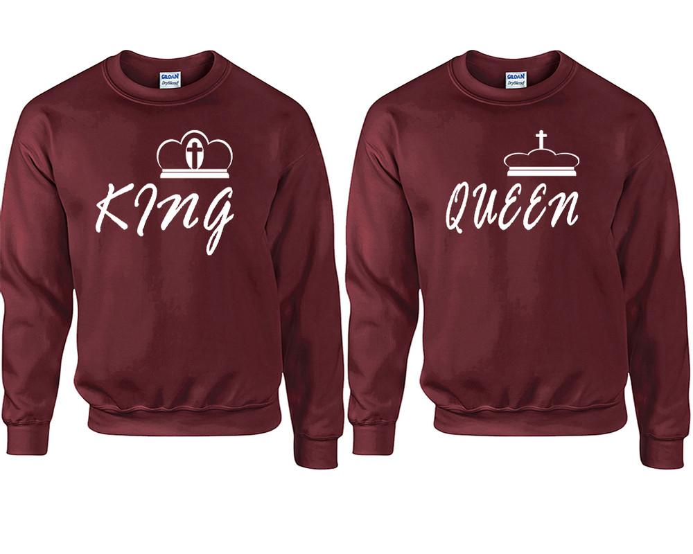 King and Queen couple sweatshirts. Maroon sweaters for men, sweaters for women. Sweat shirt. Matching sweatshirts for couples