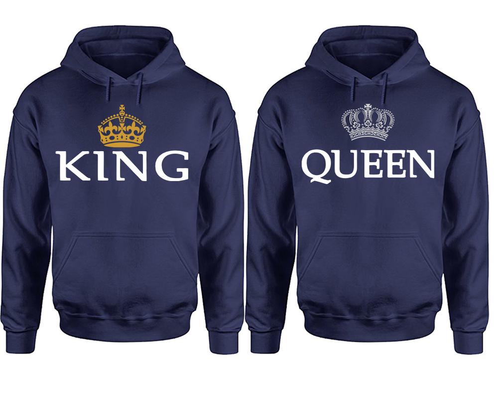 King Queen hoodie, Matching couple hoodies, Navy Blue pullover hoodies. Couple jogger pants and hoodies set.
