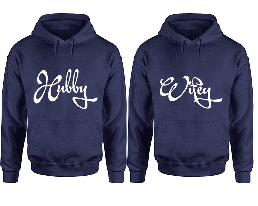 Hubby and Wifey hoodies, Matching couple hoodies, Navy Blue pullover hoodies
