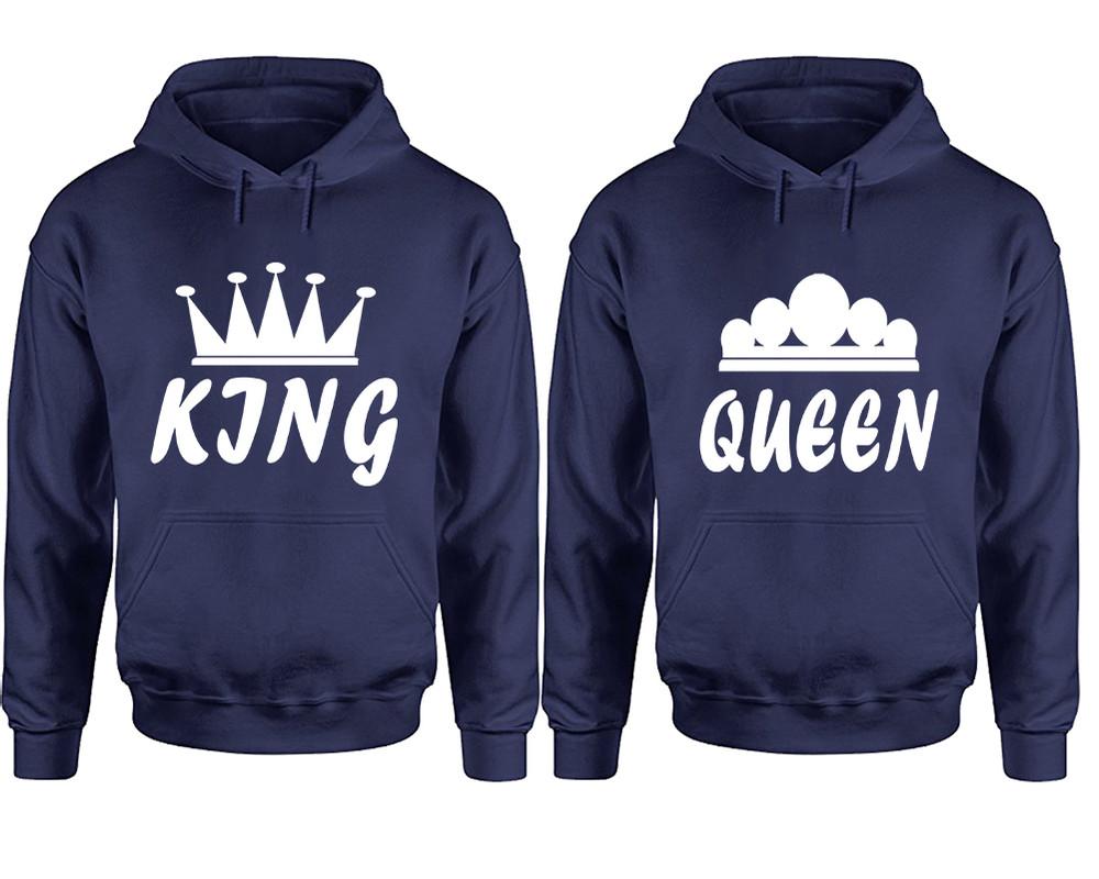 King and Queen hoodies, Matching couple hoodies, Navy Blue pullover hoodies