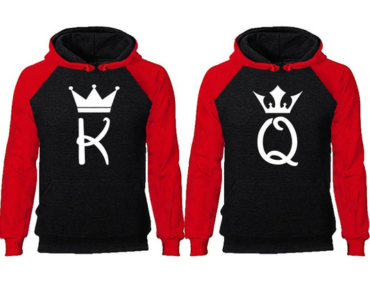 King Queen couple hoodies, raglan hoodie. Red Black hoodie mens, Red Black red hoodie womens.