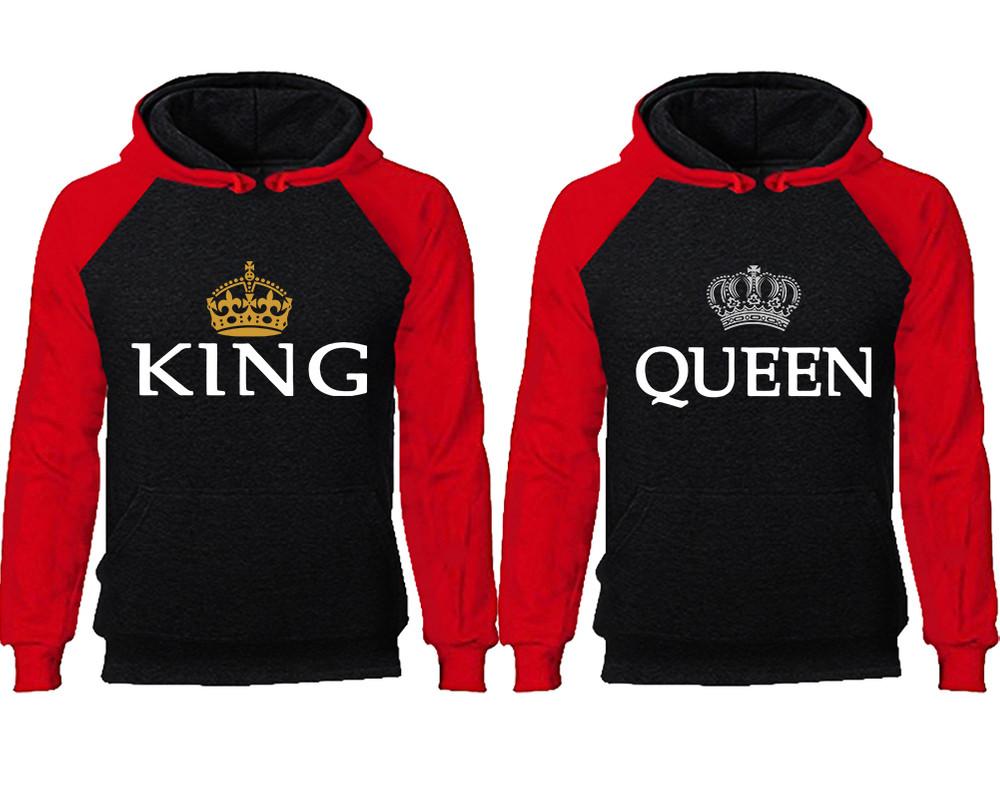 King Queen couple hoodies, raglan hoodie. Red Black hoodie mens, Red Black red hoodie womens.