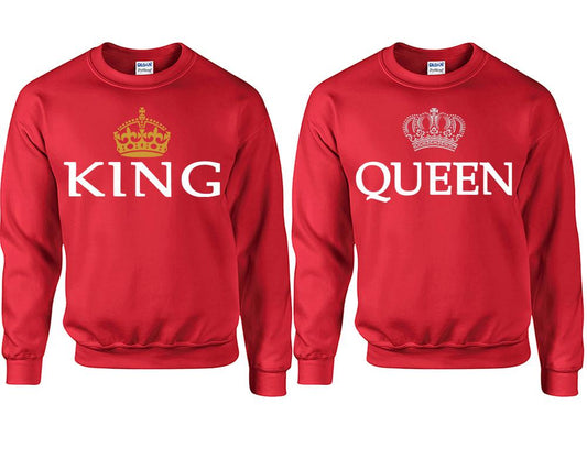 King Queen couple sweatshirts. Red sweaters for men, sweaters for women. Sweat shirt. Matching sweatshirts for couples