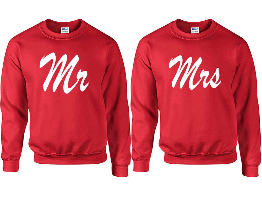 Mr and Mrs couple sweatshirts. Red sweaters for men, sweaters for women. Sweat shirt. Matching sweatshirts for couples