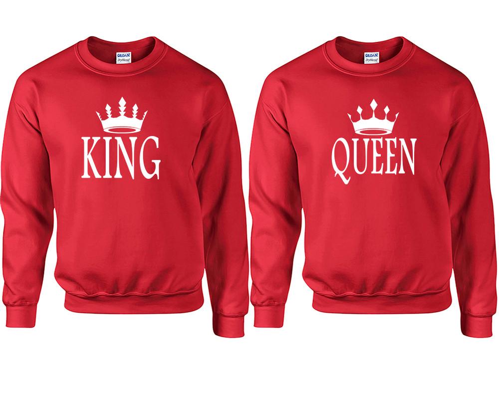 King and Queen couple sweatshirts. Red sweaters for men, sweaters for women. Sweat shirt. Matching sweatshirts for couples