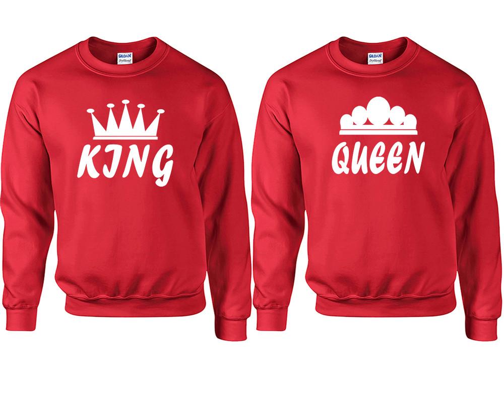 King and Queen couple sweatshirts. Red sweaters for men, sweaters for women. Sweat shirt. Matching sweatshirts for couples