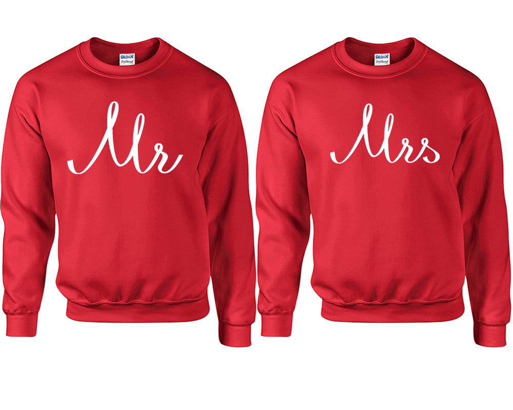 Mr and Mrs couple sweatshirts. Red sweaters for men, sweaters for women. Sweat shirt. Matching sweatshirts for couples