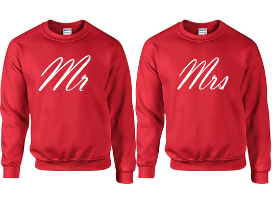 Mr and Mrs couple sweatshirts. Red sweaters for men, sweaters for women. Sweat shirt. Matching sweatshirts for couples