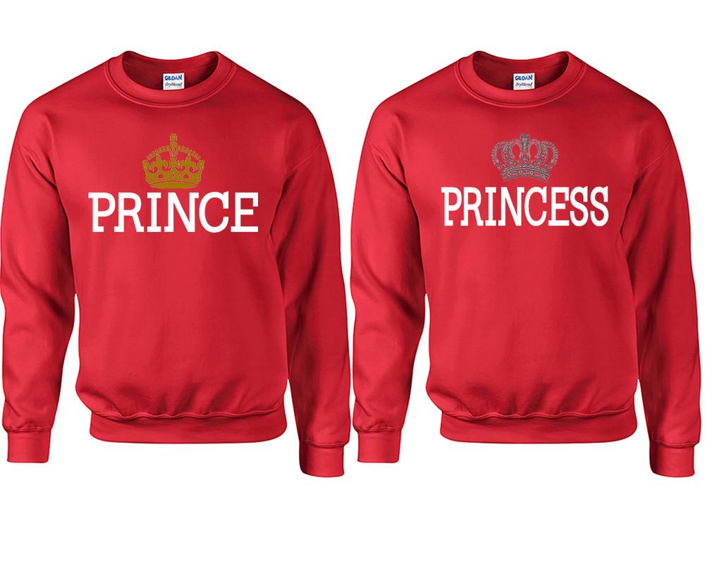 Prince Princess couple sweatshirts. Red sweaters for men, sweaters for women. Sweat shirt. Matching sweatshirts for couples
