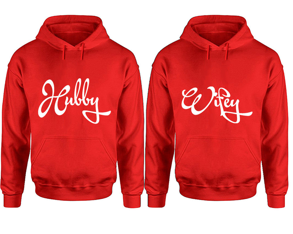 Hubby and Wifey hoodies, Matching couple hoodies, Red pullover hoodies