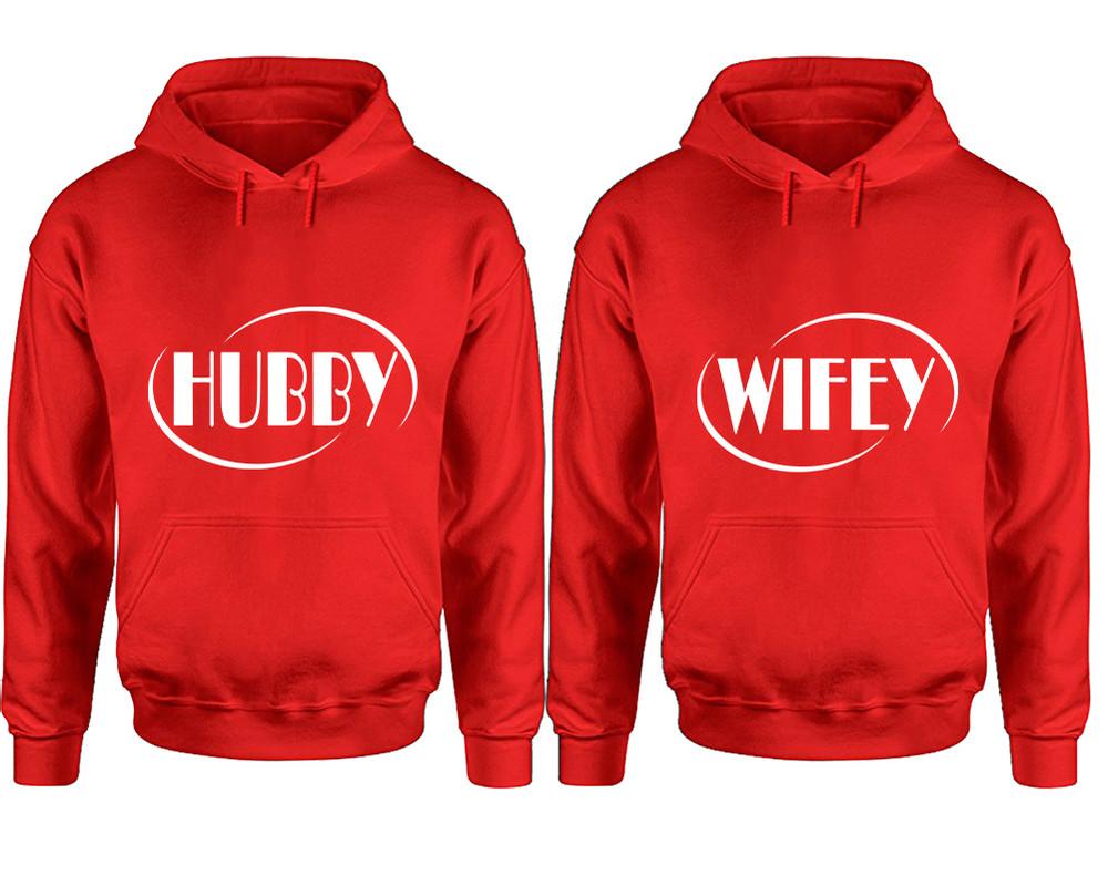 Hubby and Wifey hoodies, Matching couple hoodies, Red pullover hoodies
