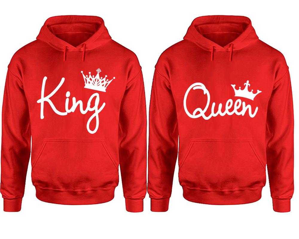 King Queen hoodie, Matching couple hoodies, Red pullover hoodies. Couple jogger pants and hoodies set.