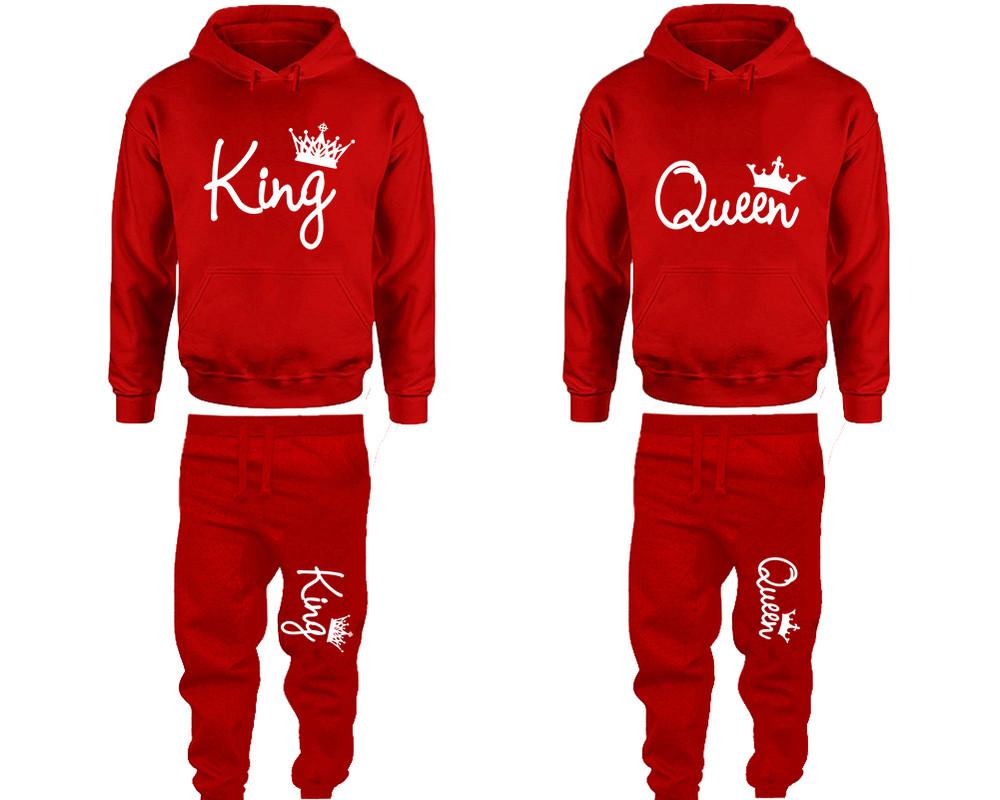 King and Queen matching top and bottom set, Red hoodie and sweatpants sets for mens hoodie and jogger set womens. Matching couple joggers.