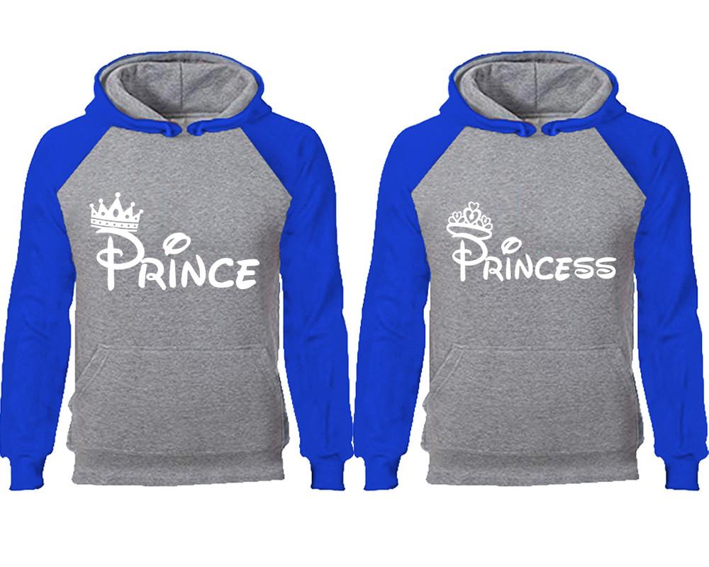 Prince Princess couple hoodies, raglan hoodie. Royal Blue Grey hoodie mens, Royal Blue Grey red hoodie womens.