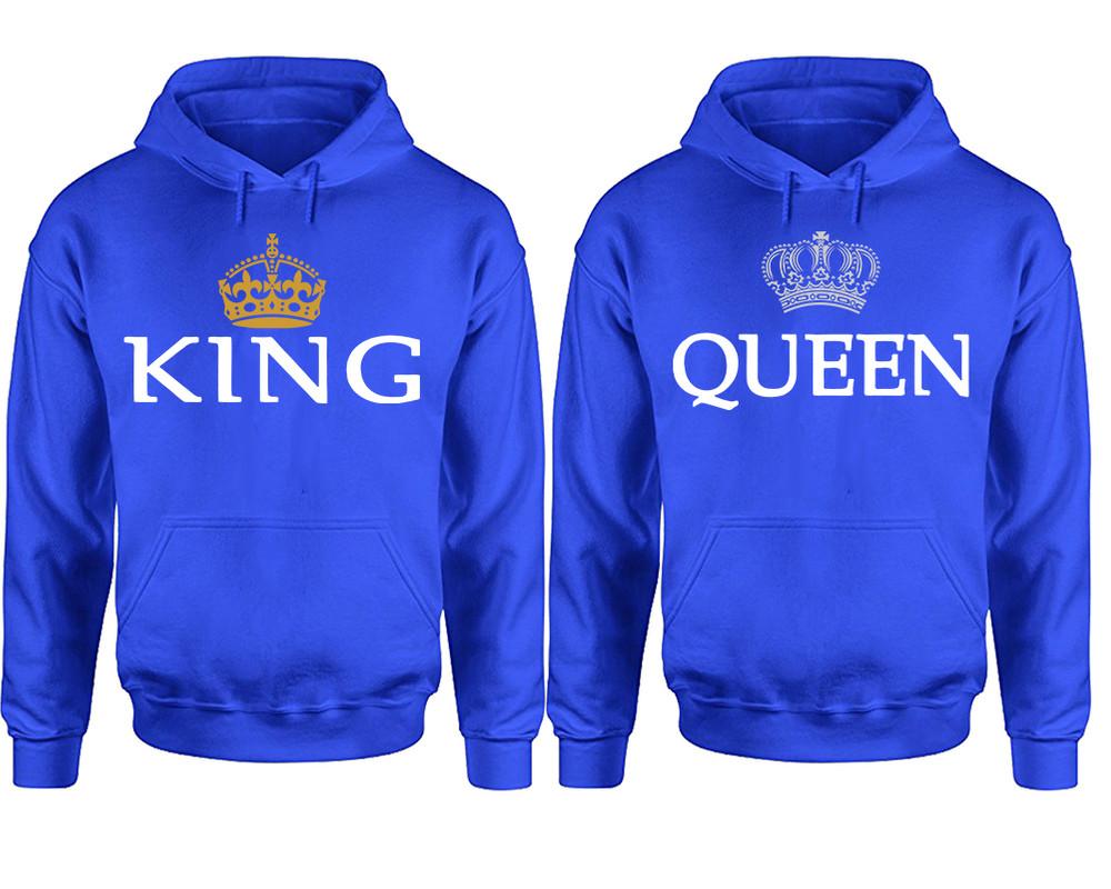 King Queen hoodie, Matching couple hoodies, Royal Blue pullover hoodies. Couple jogger pants and hoodies set.