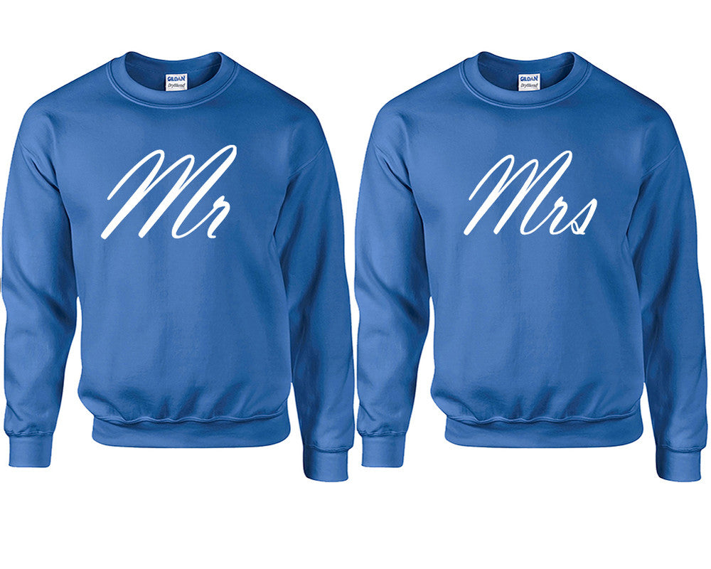 Mr and Mrs couple sweatshirts. Royal Blue sweaters for men, sweaters for women. Sweat shirt. Matching sweatshirts for couples
