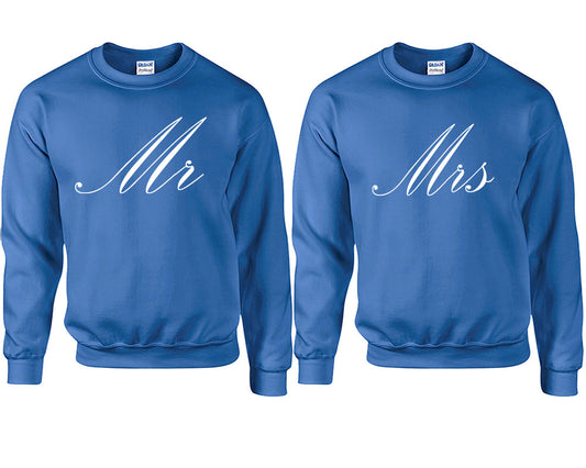 Mr and Mrs couple sweatshirts. Royal Blue sweaters for men, sweaters for women. Sweat shirt. Matching sweatshirts for couples