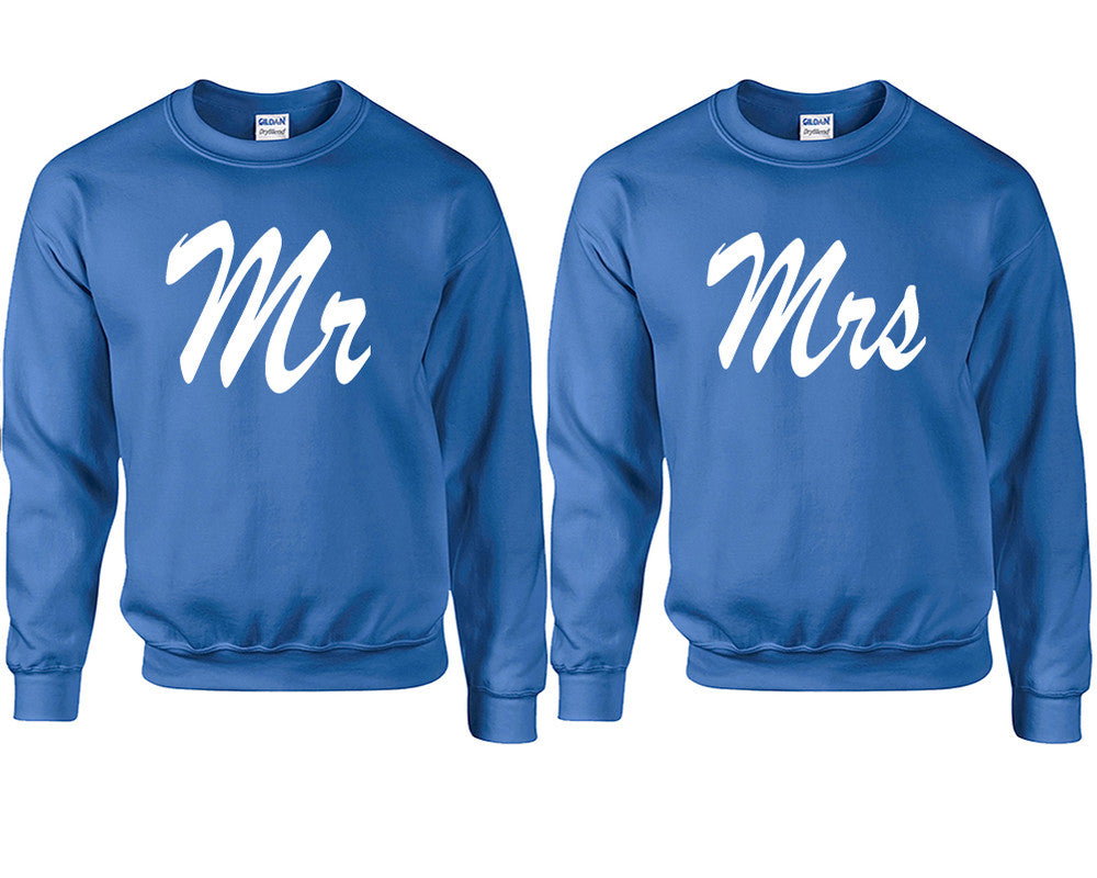 Mr and Mrs couple sweatshirts. Royal Blue sweaters for men, sweaters for women. Sweat shirt. Matching sweatshirts for couples