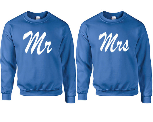 Mr and Mrs couple sweatshirts. Royal Blue sweaters for men, sweaters for women. Sweat shirt. Matching sweatshirts for couples
