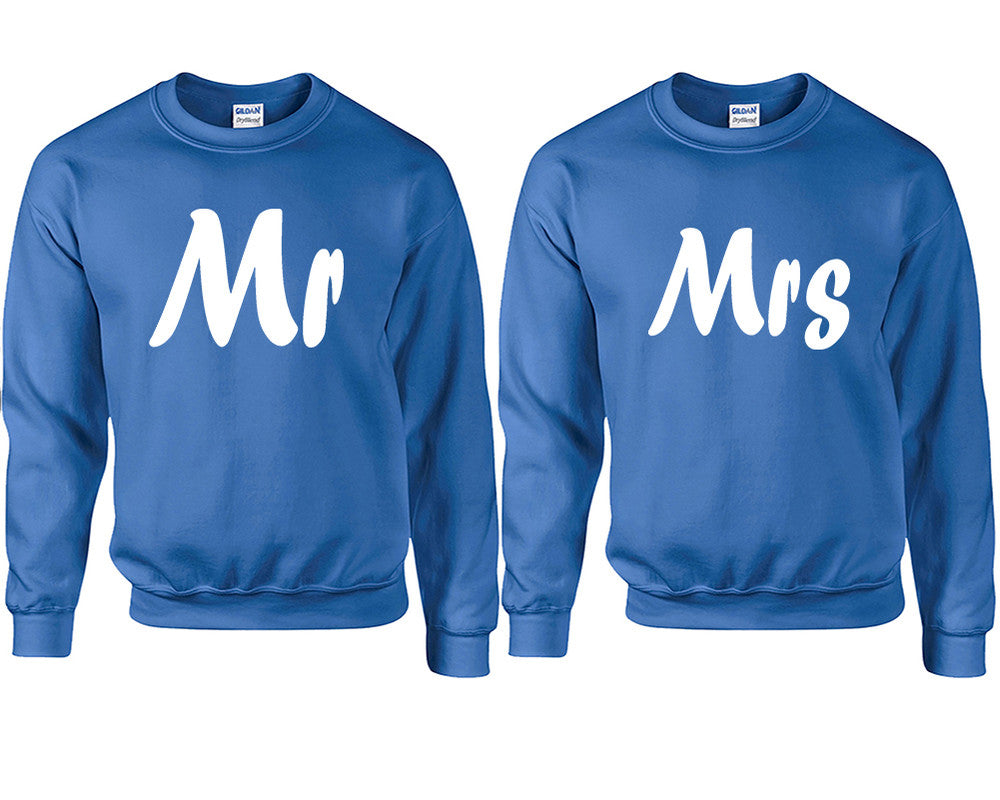 Mr and Mrs couple sweatshirts. Royal Blue sweaters for men, sweaters for women. Sweat shirt. Matching sweatshirts for couples