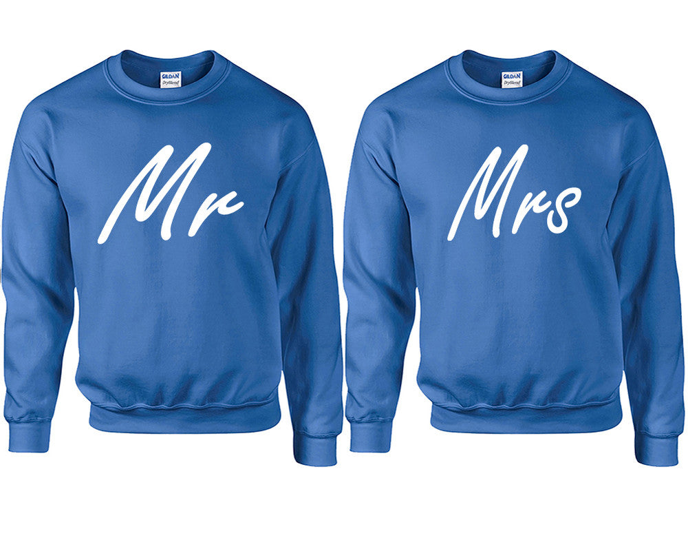 Mr and Mrs couple sweatshirts. Royal Blue sweaters for men, sweaters for women. Sweat shirt. Matching sweatshirts for couples