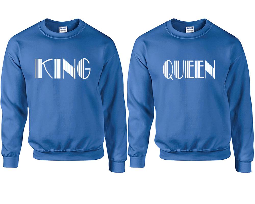King and Queen couple sweatshirts. Royal Blue sweaters for men, sweaters for women. Sweat shirt. Matching sweatshirts for couples