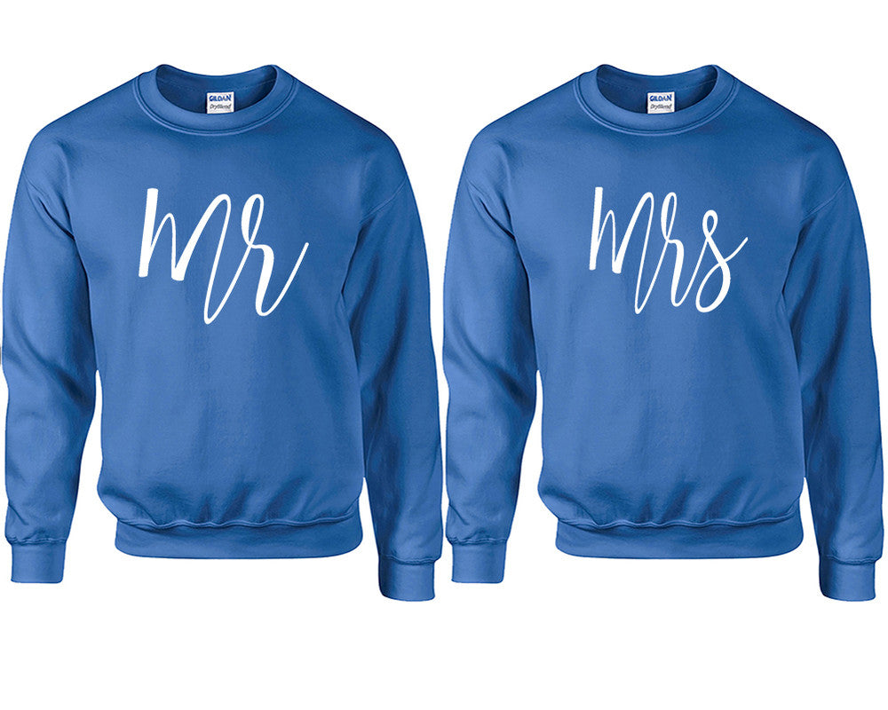 Mr and Mrs couple sweatshirts. Royal Blue sweaters for men, sweaters for women. Sweat shirt. Matching sweatshirts for couples