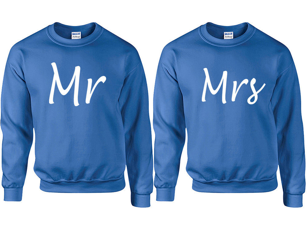 Mr and Mrs couple sweatshirts. Royal Blue sweaters for men, sweaters for women. Sweat shirt. Matching sweatshirts for couples