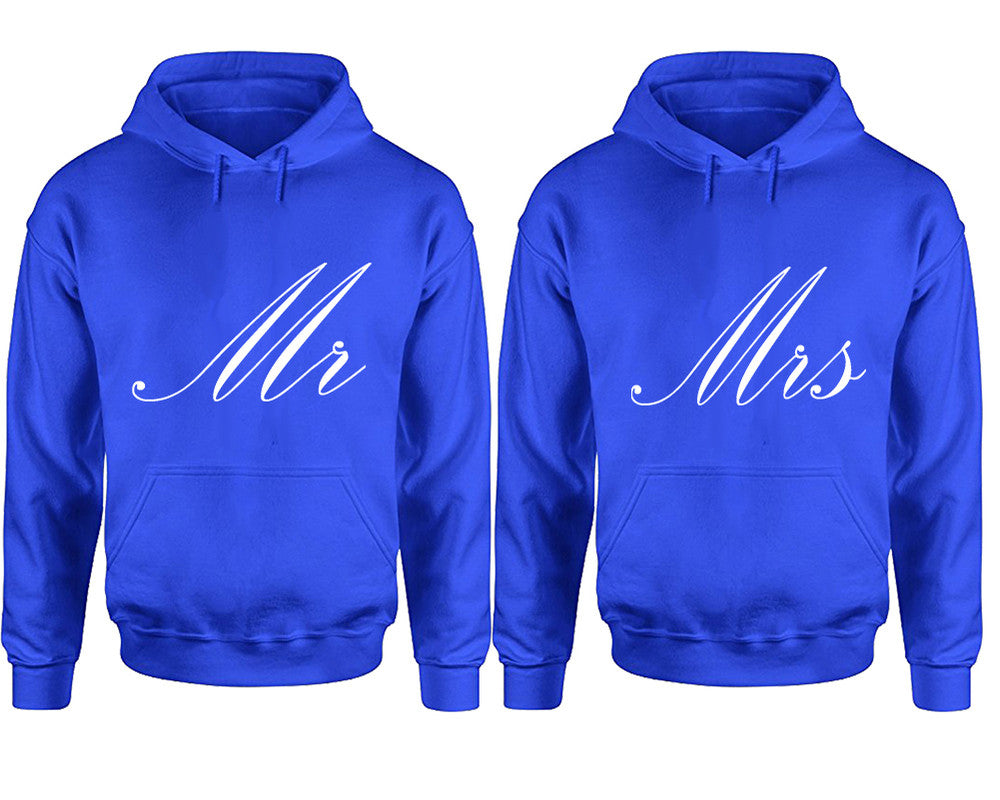 Mr and Mrs hoodies, Matching couple hoodies, Royal Blue pullover hoodies