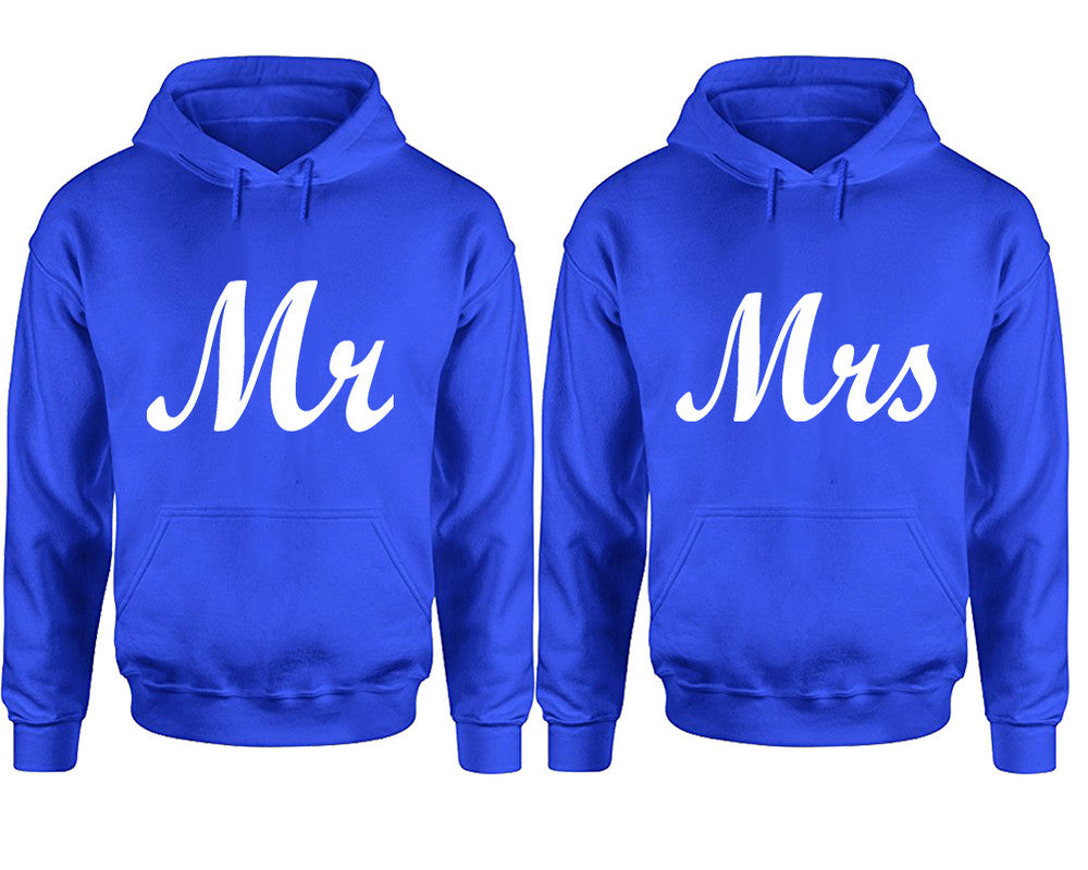 Mr and Mrs hoodies, Matching couple hoodies, Royal Blue pullover hoodies