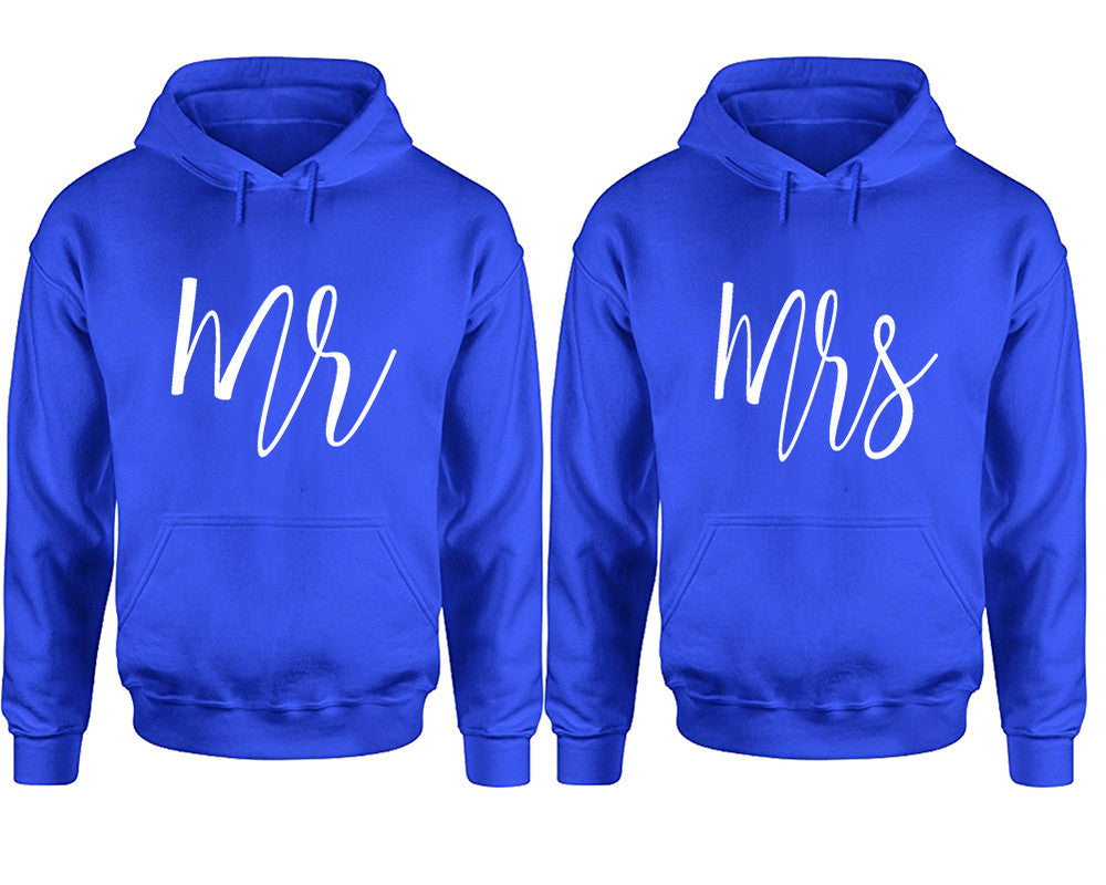 Mr and Mrs hoodies, Matching couple hoodies, Royal Blue pullover hoodies
