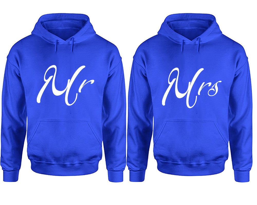 Mr and Mrs hoodies, Matching couple hoodies, Royal Blue pullover hoodies