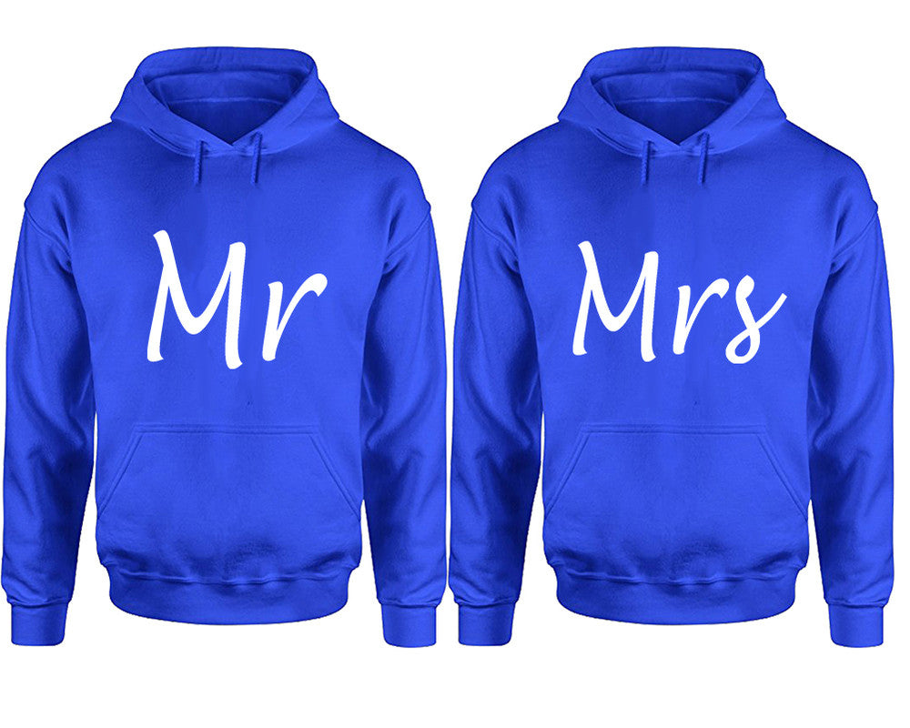 Mr and Mrs hoodies, Matching couple hoodies, Royal Blue pullover hoodies