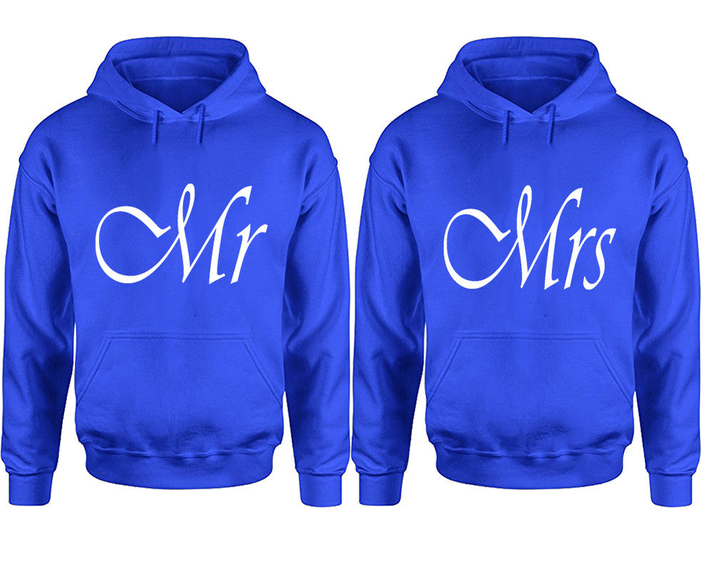 Mr and Mrs hoodies, Matching couple hoodies, Royal Blue pullover hoodies