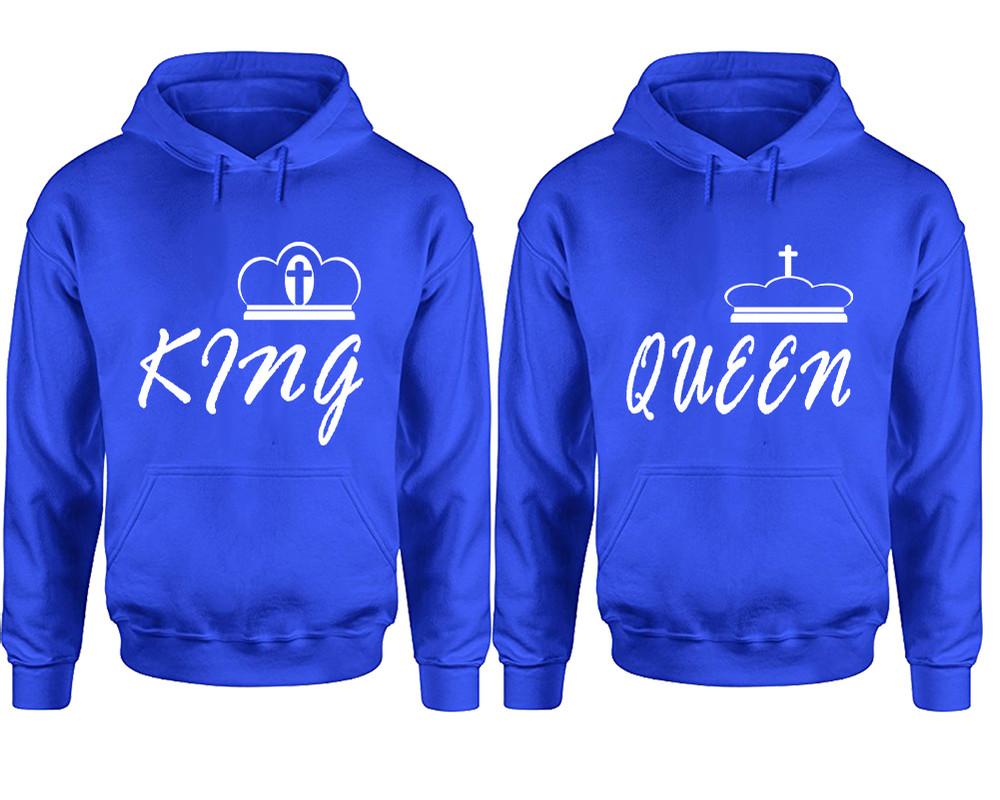 King and Queen hoodies, Matching couple hoodies, Royal Blue pullover hoodies