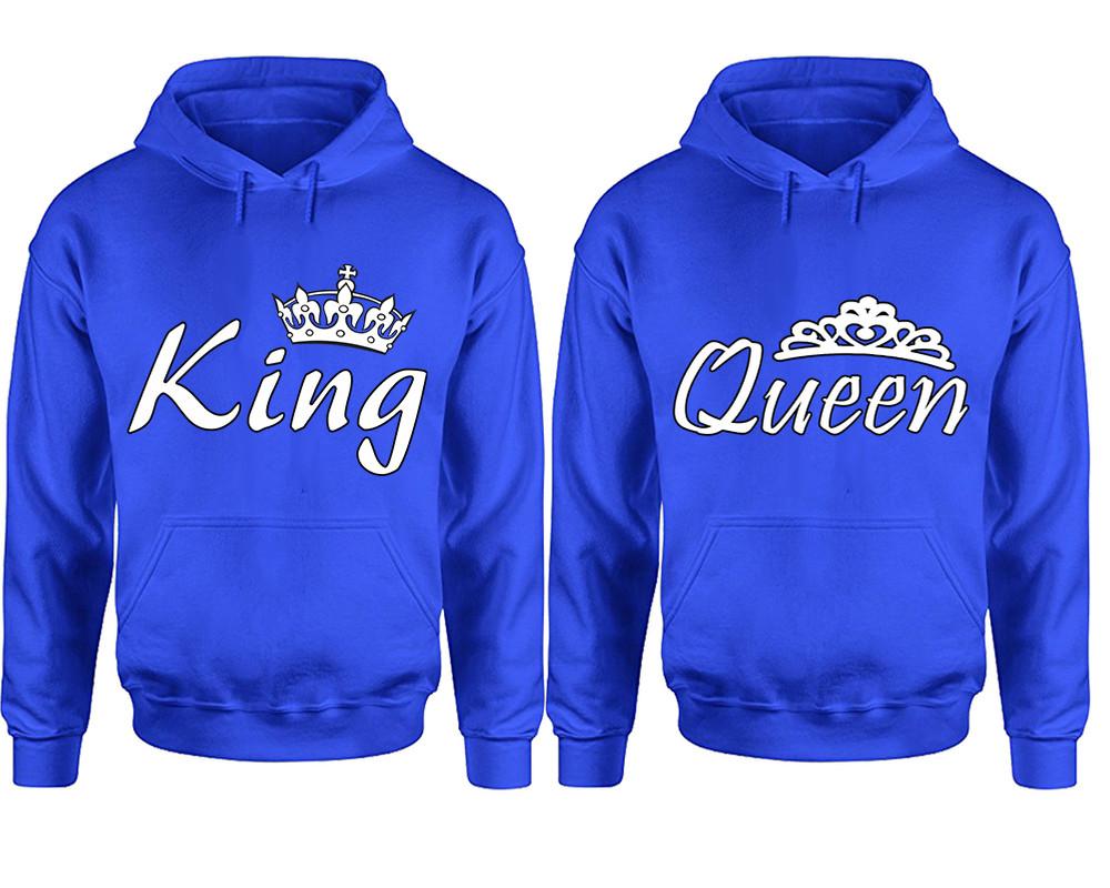 King Queen hoodie, Matching couple hoodies, Royal Blue pullover hoodies. Couple jogger pants and hoodies set.