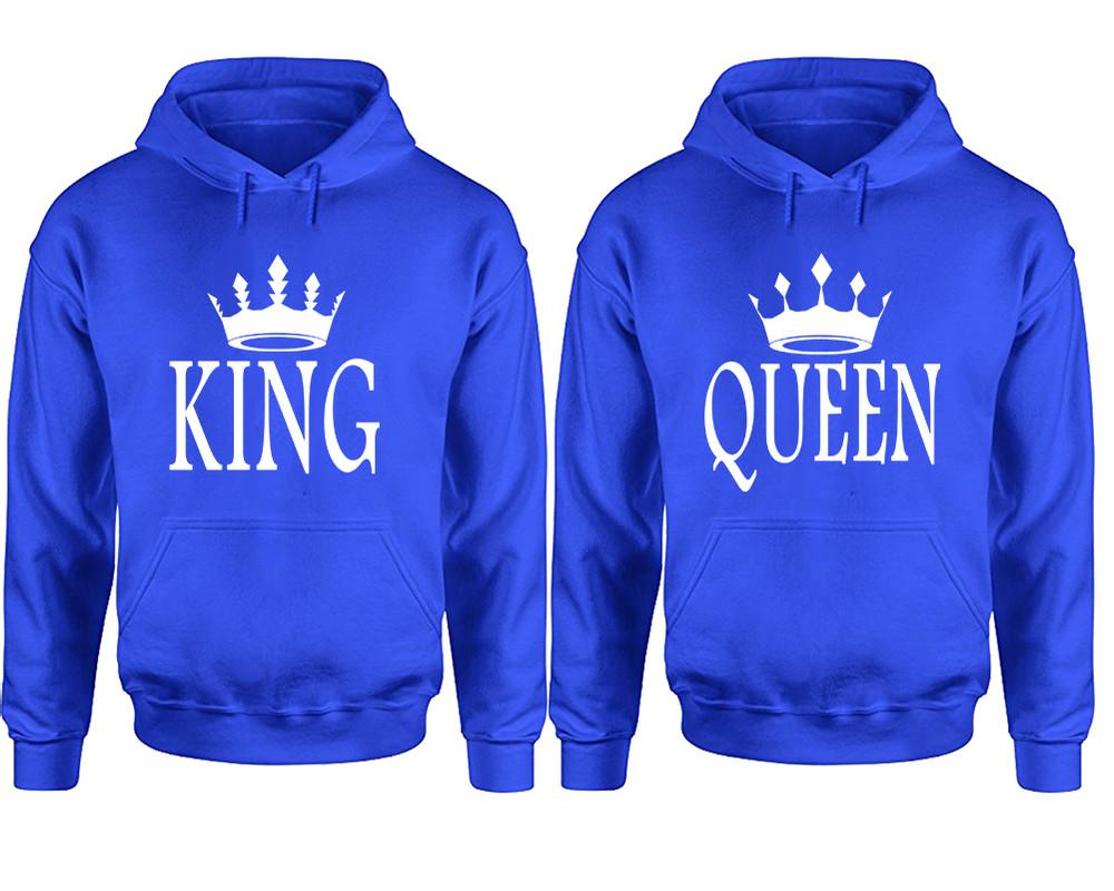 King and Queen hoodies, Matching couple hoodies, Royal Blue pullover hoodies