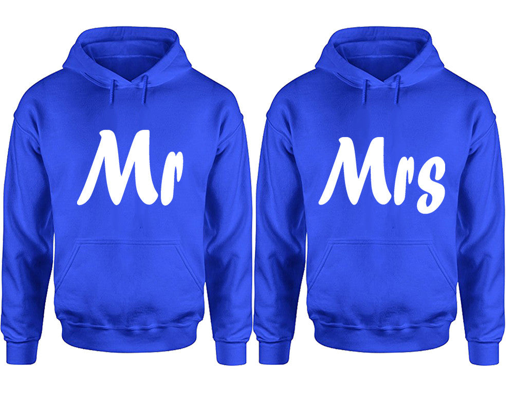 Mr and Mrs hoodies, Matching couple hoodies, Royal Blue pullover hoodies