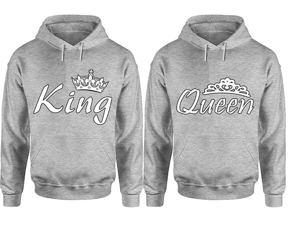 King Queen hoodie, Matching couple hoodies, Sports Grey pullover hoodies. Couple jogger pants and hoodies set.