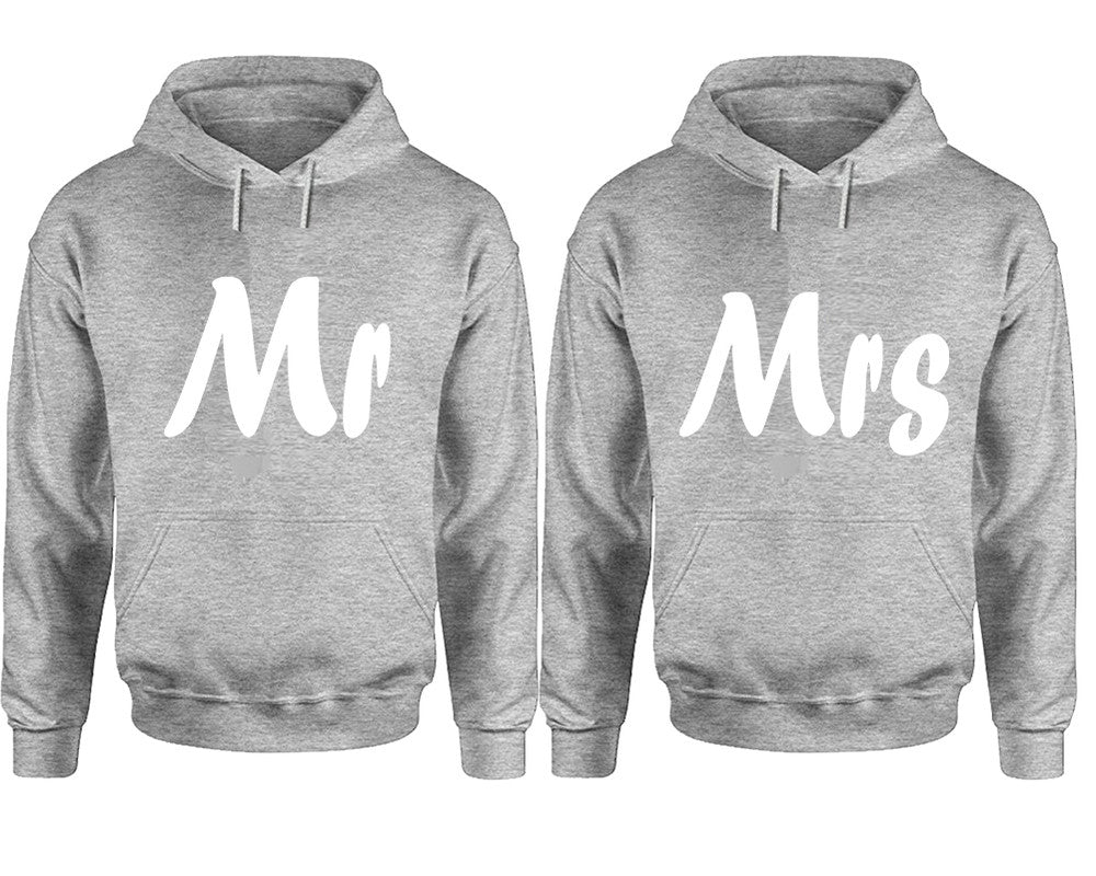 Mr and Mrs hoodies, Matching couple hoodies, Sports Grey pullover hoodies