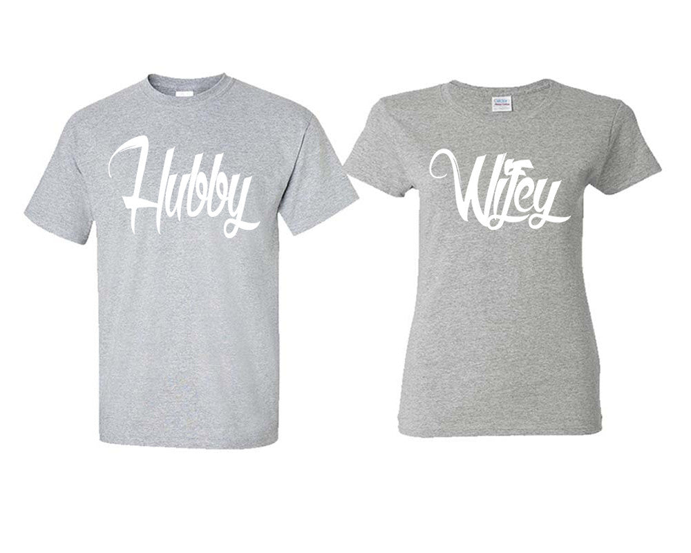 Hubby and Wifey matching couple shirts.Couple shirts, Sports Grey t shirts for men, t shirts for women. Couple matching shirts.