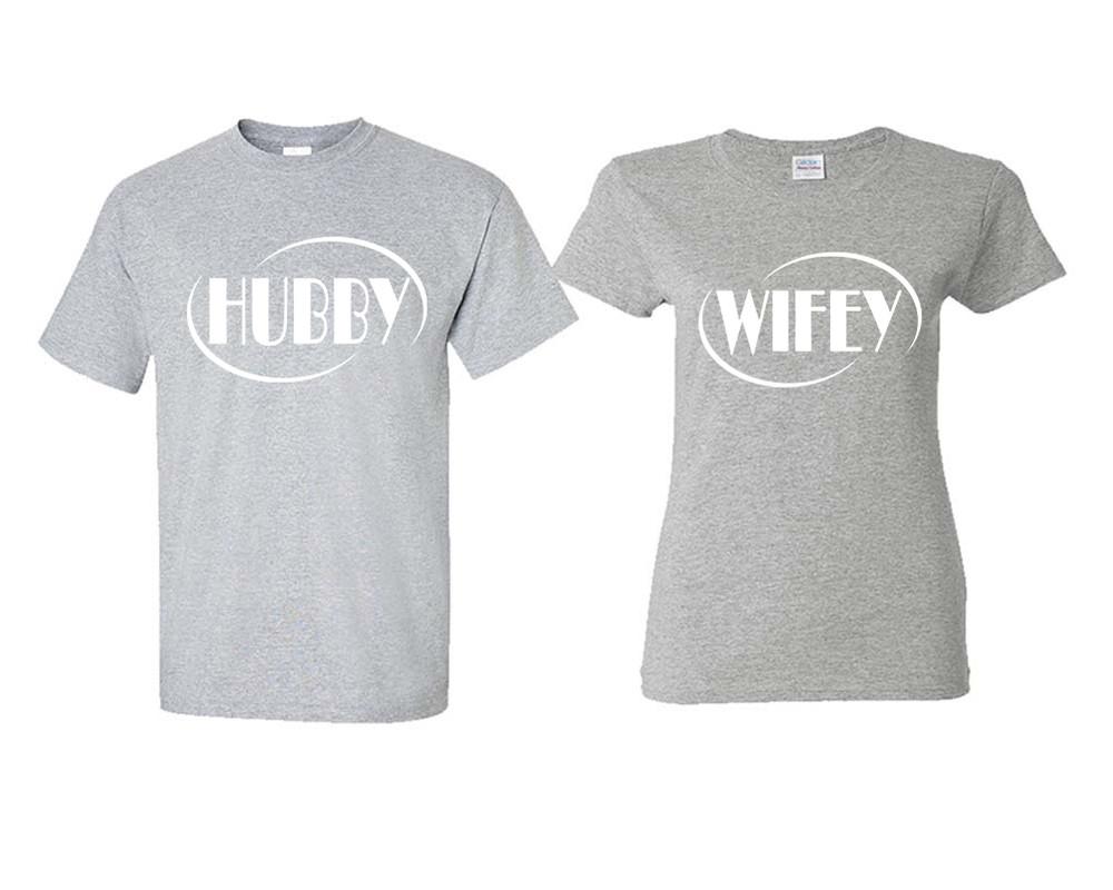 Hubby and Wifey matching couple shirts.Couple shirts, Sports Grey t shirts for men, t shirts for women. Couple matching shirts.