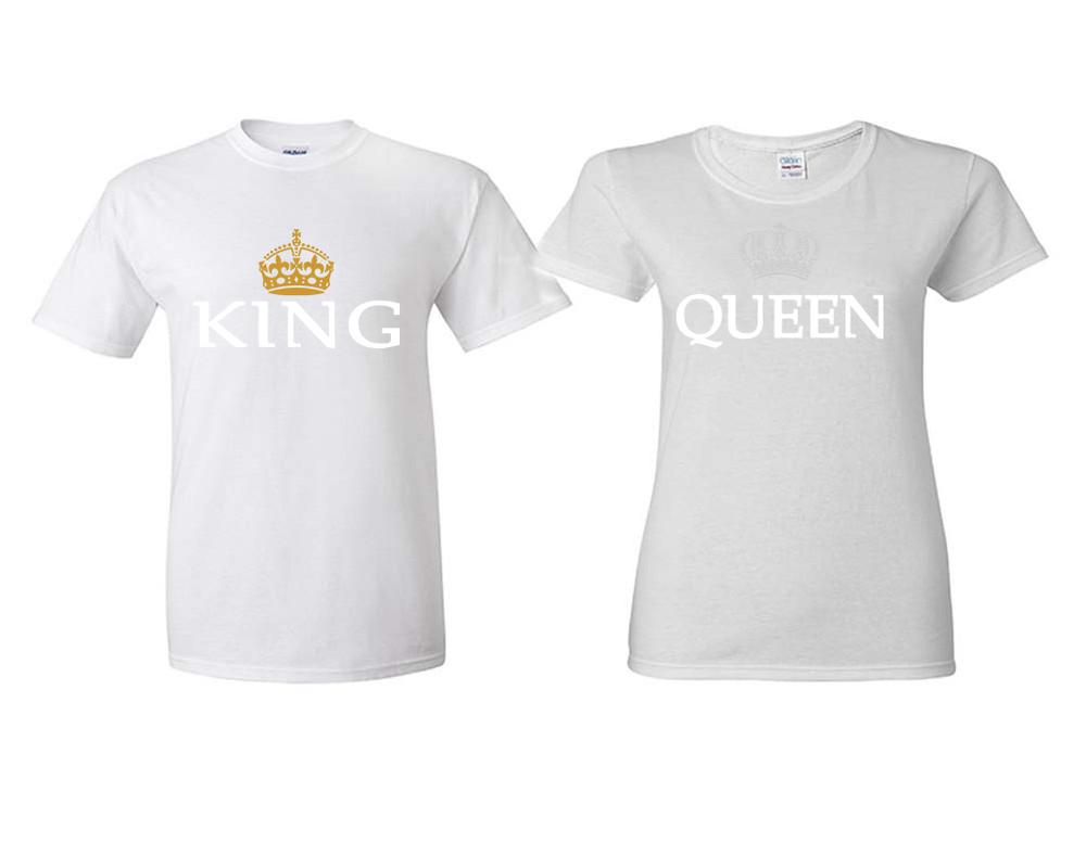 King Queen matching couple shirts.Couple shirts, White t shirts for men, t shirts for women. Couple matching shirts.