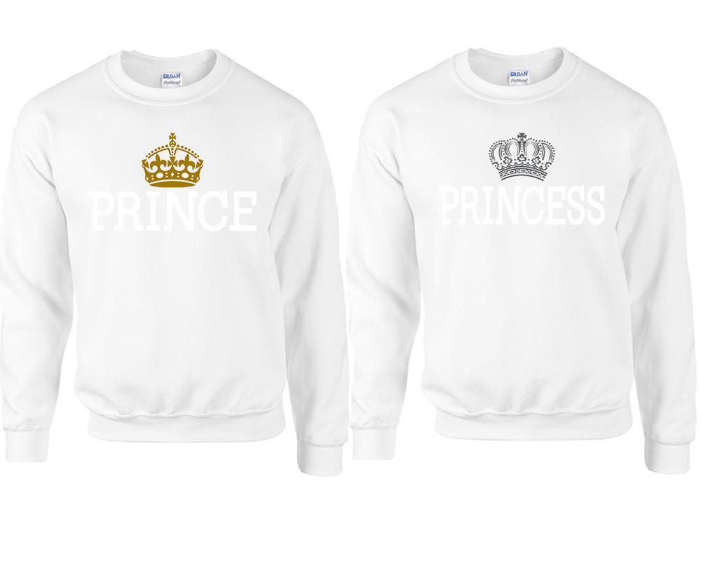 Prince Princess couple sweatshirts. White sweaters for men, sweaters for women. Sweat shirt. Matching sweatshirts for couples