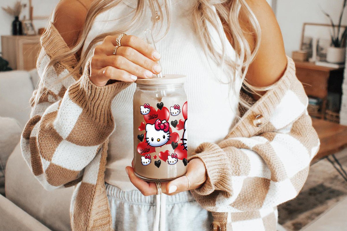 Hello Kitty Tumbler Glass Cup With Lid And Straw