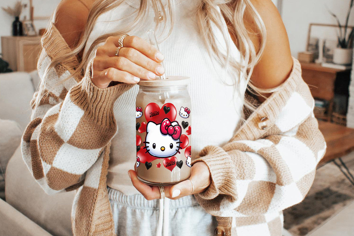 Hello Kitty Tumbler Glass Cup With Lid And Straw