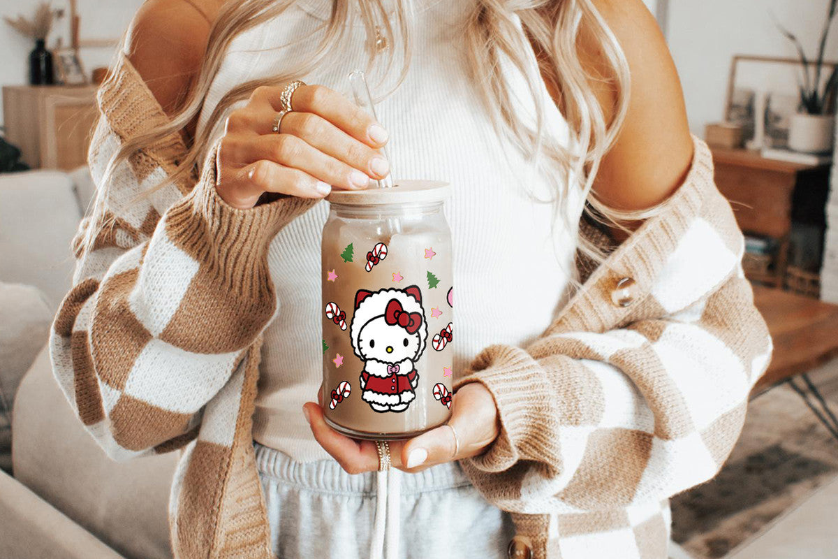 Sanrio Tumbler Glass Cup With Lid And Straw