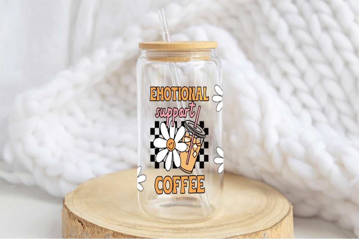 Emotional Support 16oz Tumbler Cup With Bamboo Lid And Straw, 